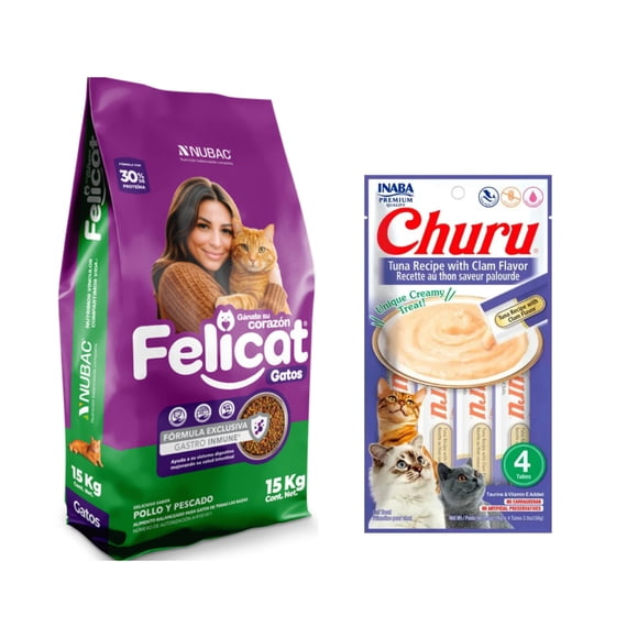 Felicat 15 Kg + Churu Atún con Almeja Sobre con 4 Tubos de 14 g