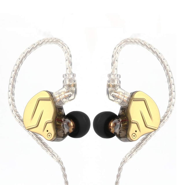 auriculares kz zsn pro x con doble controlador 1ba+1dd hybrid metal auriculares DJ in-ear metálicos dorados con carcasas de aleación de zinc y cavidades de resina, diseño híbrido 1BA+1DD visible, puntas de silicón negras, cable trenzado desmontable de 2 pines y conector 3,5 mm; adecuados para monitoreo personal.