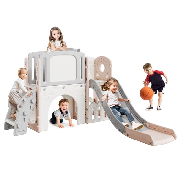 Juego de Tobogán Interior para Niños Pequeños de 3 a 5, Juguete de Tobogán y Escalador 8 en 1 con Aro de Baloncesto, Estructura de Juego de Plástico Segura para Niños y Niñas, Juego Interior Fácil de