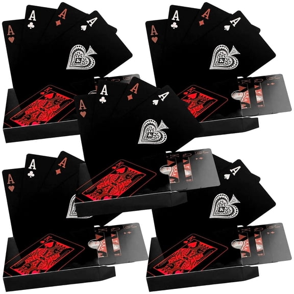 Naipes de Lujo PokaRed Barajas 5 Cartas 270 Plástico Negro y Rojo Mate.
