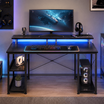 Escritorio Gamer, Escritorio para Computadora,Escritorio de Oficina en Casa, Escritorio para Viene con Regleta, Regleta de luz y Soporte para Monitor, 140cm Negro