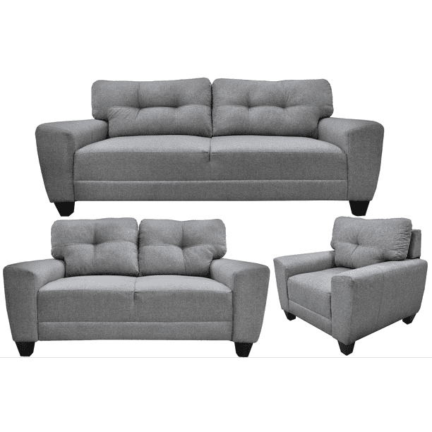 Sala Modular 3-2-1 El Bazar Store Sidney Gris Plata, Sofa, Love seat y sillon
