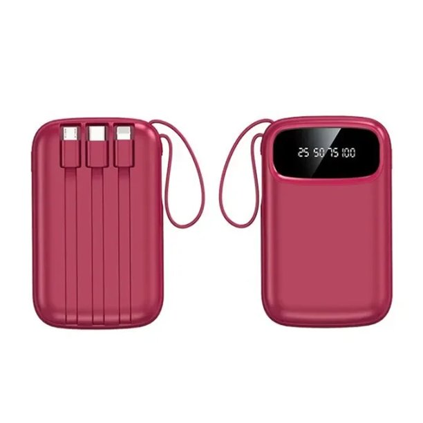 Mini Power Bank Genérico PB20000 Portátil Rojo 20000mAh 4 Cables USB Tipo Clet LED