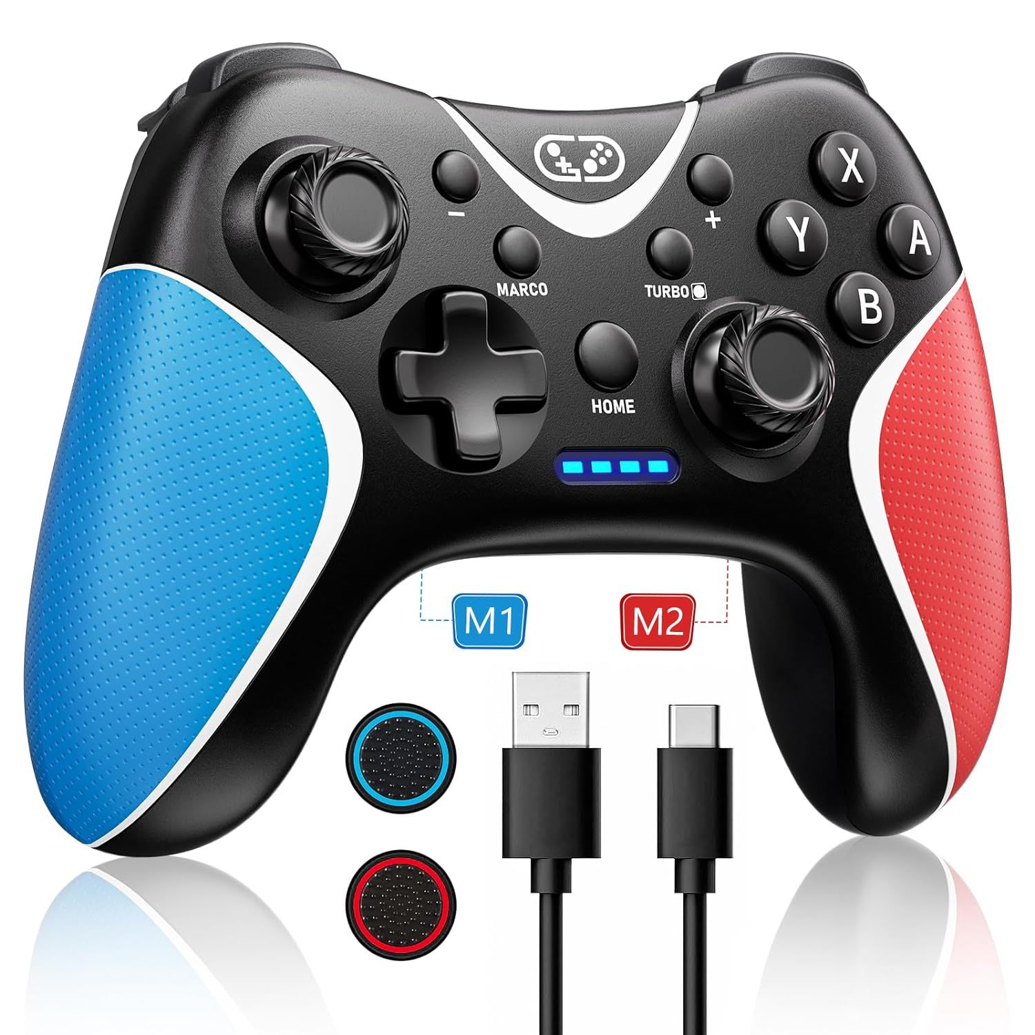 Mando de videojuegos compatible con Nintendo Switch/Lite/OLED/PC, mando inalámbrico con botones programables, eje giroscópico, función turbo y doble vibración
