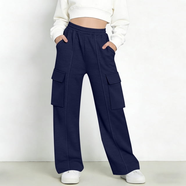 Pantalones de pana para niñas, cintura elástica, corte holgado, cordón ajustable, bolsillos, pantalones casuales para niñas con pana de mezcla de algodón de textura suave, tallas de 5-6 a 14-15 años.