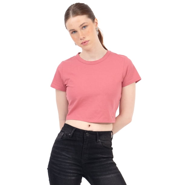 Playera Crop Básica Manga Corta Para Mujer Quarry Color Rosa