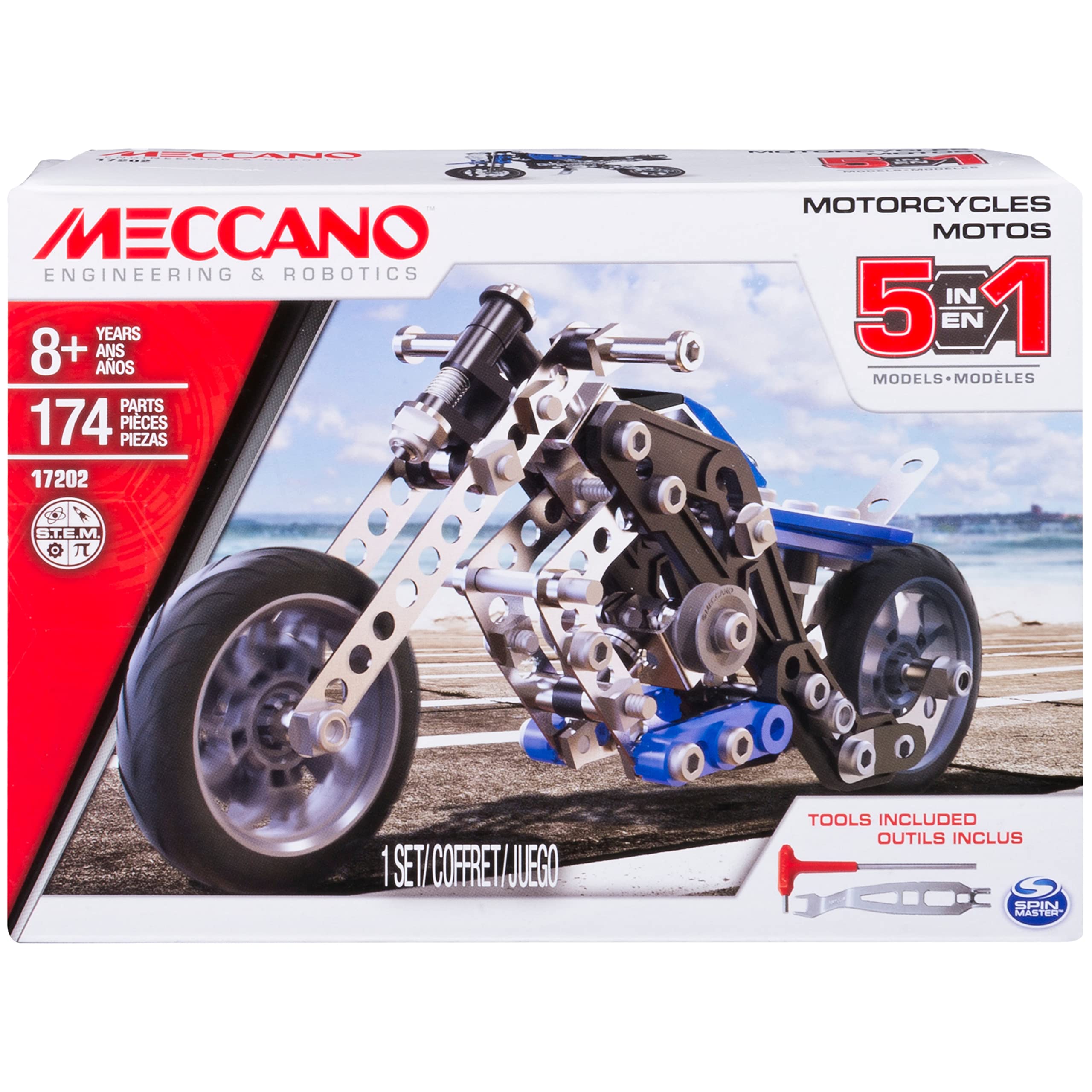 Set de construcción Meccano Erector modelo 5 en 1 para motocicletas, 174 unidades