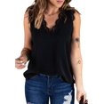 thumbnail image 3 of Top de Tirantes Holgado Sin Mangas con Cuello en V y Encaje de Pestañas de Verano, Color Negro, Talla XL, 3 of 10
