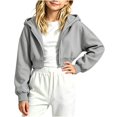 thumbnail image 2 of Sudadera con capucha y cremallera de manga larga de color liso para niñas, estilo casual y holgado, ideal para invierno, tallas 120-170., 2 of 5