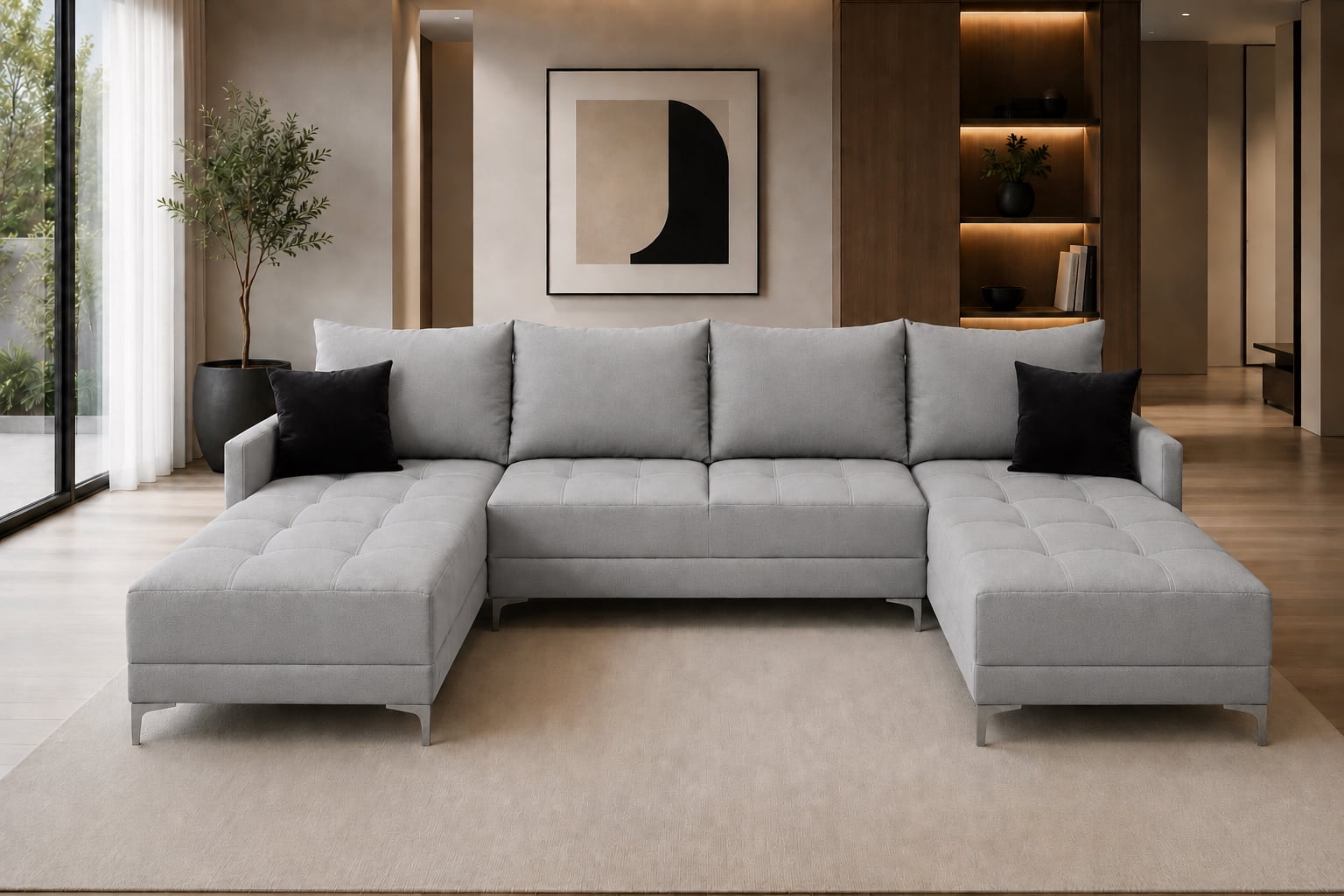 Sala Esquinera Modular en U El Bazar Store Adonia Lino Gris plata 180x3300x180 cm 3 Piezas