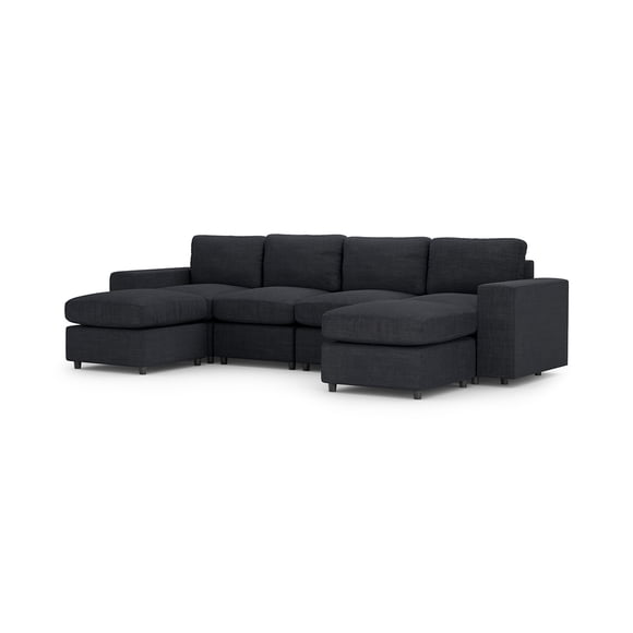Sofá Seccional Modular Adapti 4 Plazas Reposabrazo Ancho + Dos Otomanos Gris Carbón