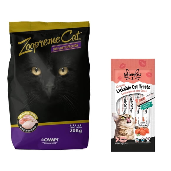 Zoopreme Cat 20 kg + MIAUKISS LICKABLE SALMON 4 PACK 56GR