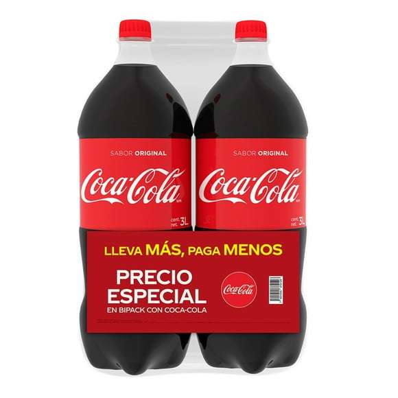 Refresco Coca Cola sabor original 2 pzas de 3 l c/u