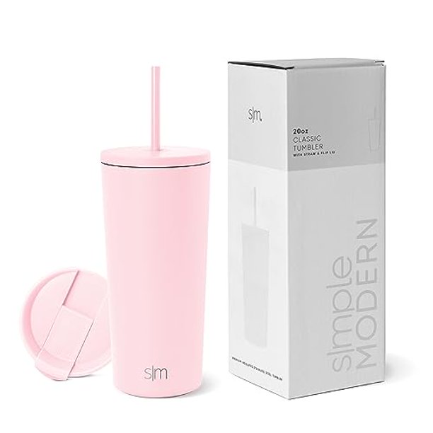 Vaso aislante moderno, sencillo, con tapa y pajita, 500 ml