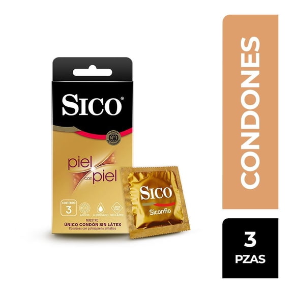 Condones Sico Piel con Piel sin látex 3 pzas