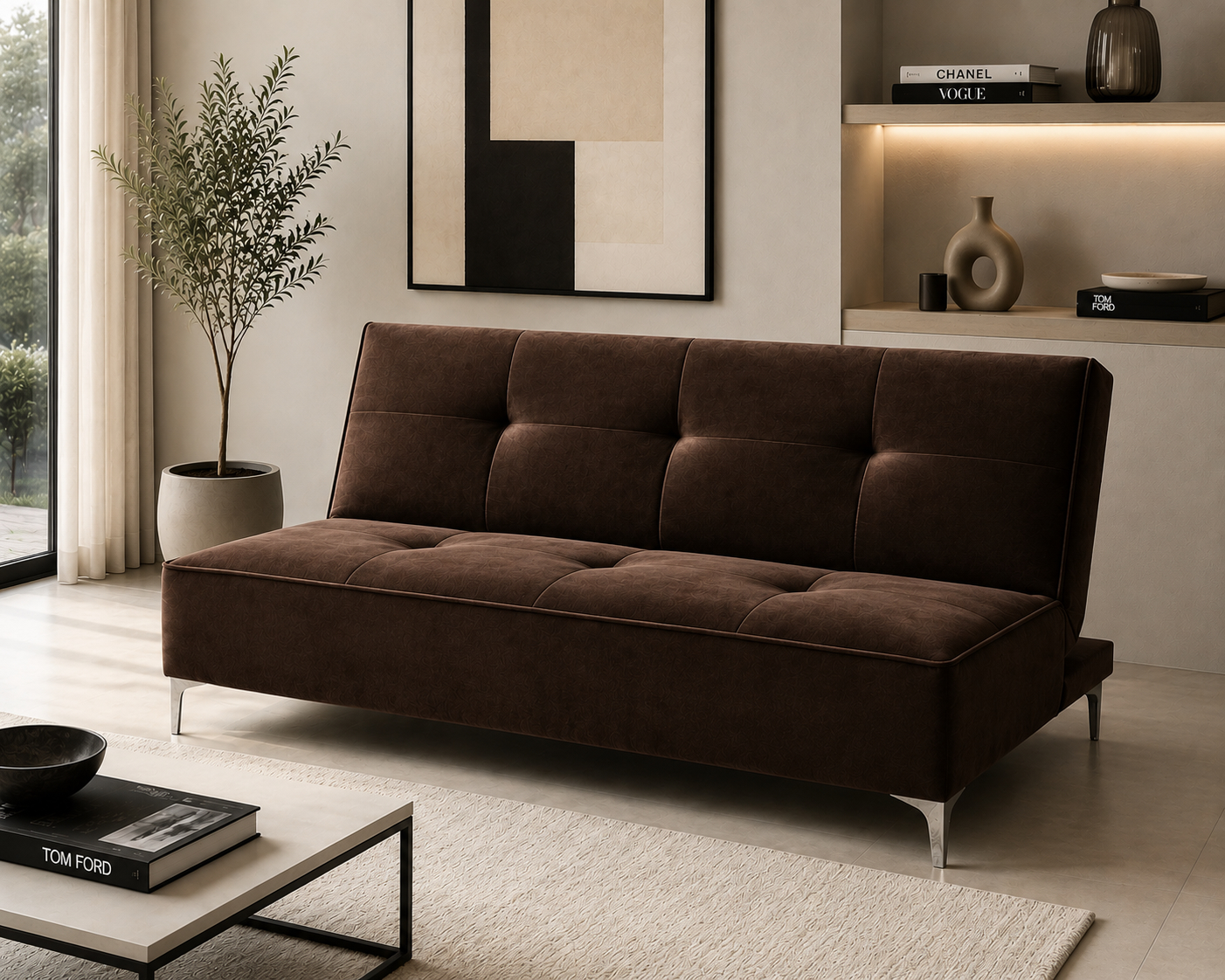 Sofa Cama Reclinable El Bazar Store Milo Terciopelo Chocolate , Futon 3 posiciones, Sala