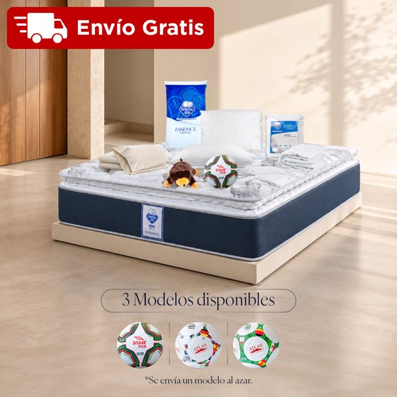 Paquete Colchon Matrimonial Spring Air Smith + 2 Almohadas + Cubre Colchon + Juego de Fundas y Osito