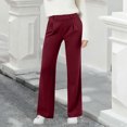 thumbnail image 2 of Amzcrzy Pantalones Vestir Mujer Color Liso S-2XL - Cintura Alta Elástica, Pliegues Frontales, Sin Cremallera, Bolsillos, Para Trabajo Rojo, 2 of 5