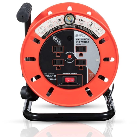 Extensión eléctrica con carrete IUSA 14 AWG 15 metros negro