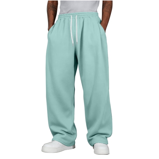 Amzcrzy Pantalones Deportivos Hombre Clásicos Color Liso Cintura Alta Elástica Cordón Pierna Recta Holgados Anchos Cómodos Con Bolsillos Tallas S-2XL Azul