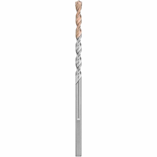 broca percutora dewalt dw5228, 8 mm x 15 cm, carburo, plateada Vista frontal centrada de una broca DEWALT DW5228 8 mm x 15 cm con cuerpo plateado y punta de carburo con revestimiento cobrizo, espiral ranurada a lo largo del taladro y vástago recto. Suele usarse en trabajos de percusión para perforar concreto y mampostería ligera.