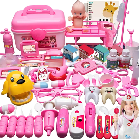 Juego de Doctor 64 Piezas con Bata Rosa y Accesorios para Niños Xtellar rosa