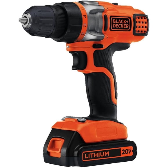 Taladro y Atornillador Inalámbrico BLACK + DECKER LDX220C Luz LED con Batería 20V MAX y Cargador Negro y Anaranjado