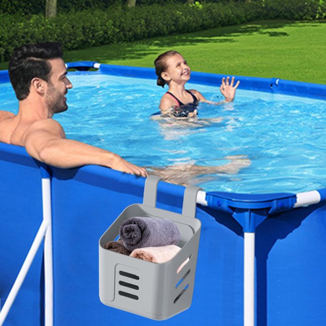 Cesta de almacenamiento para piscinas elevadas | Portavasos y portajuguetes para piscina | Blanco, gris o amarillo | Organizador colgante para piscinas con estructura y de playa