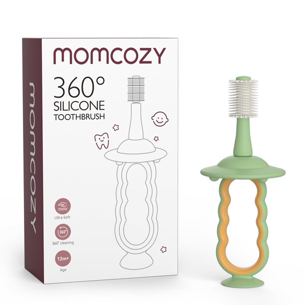 Momcozy Cepillo De Dientes Bebés Mayores 6 Meses, 1 Unidad Verde, Cepillo De Dientes De Silicona Para Bebés 6 A 12 Meses En Adelante Limpiador De Lengua Para Bebés