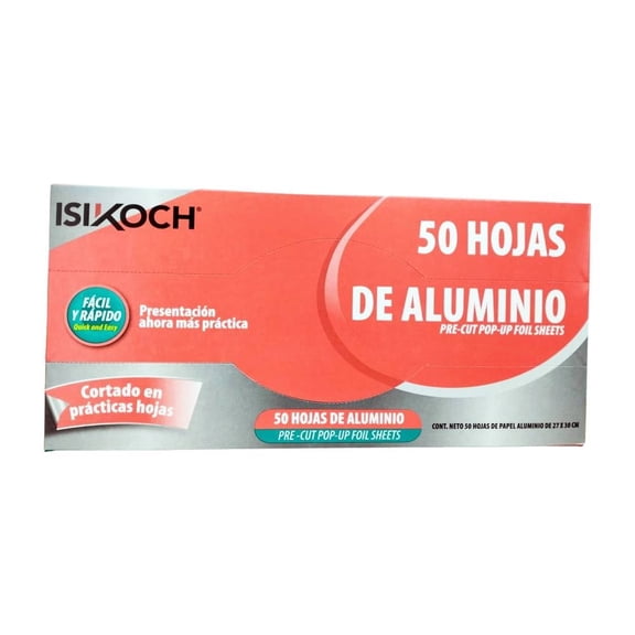 Hojas precortadas de Papel Aluminio Isikoch 50 hojas 27x30cm