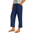thumbnail image 2 of TaTaai Spring Fall Women's Linen Trousers Elastic Waist Wide Leg Straight Cut Loose Fit Ankle Length Casual Pants Solid Color Versatile Staple for Daily Style Gift, 2 of 9
