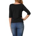 thumbnail image 3 of CAMISETAS CASUAL DE MUJER CON MANGAS ALBARDADAS Y CUELLO BARCO, AJUSTADAS Y SENCILLAS, NEGRAS, TALLA XS, 3 of 7
