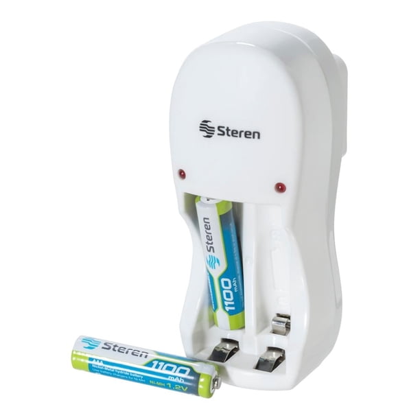 Mini cargador de pilas Steren AA y AAA con 2 pilas AAA