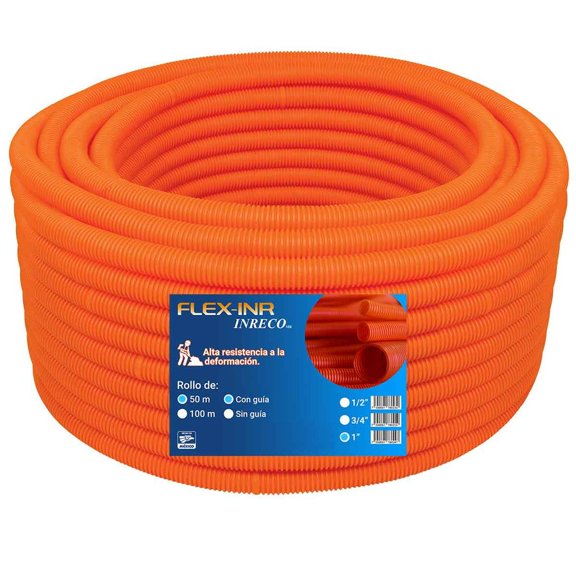 Tubo Poliducto Flexible Con Guia Naranja 1 Pulg 50m Flexinr
