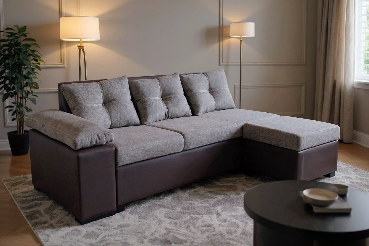 Sala esquinera Modular izquierda, derecha Isabela con baúl incluido Atlas del Descanso color Gris