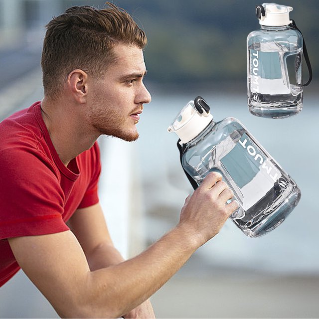 Vaso de agua de gran capacidad para deportes y fitness, botella de agua Ton Ton, resistente a altas temperaturas, cubo Ton Ton, vaso grande para el vientre, vaso recto para beber con asa de