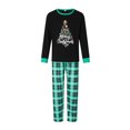 thumbnail image 2 of Pijamas navideños familiares a juego: camisetas de manga larga con cuello redondo y estampado de letras y hojas, y pantalones a cuadros., 2 of 10