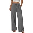 thumbnail image 2 of TaTaai Spring Summer Solid Color Women Casual Pants Cotton Linen Elastic Waist Straight Leg Breathable Lightweight Machine Washable No Fading Daily Wear Trousers Gift, 2 of 8