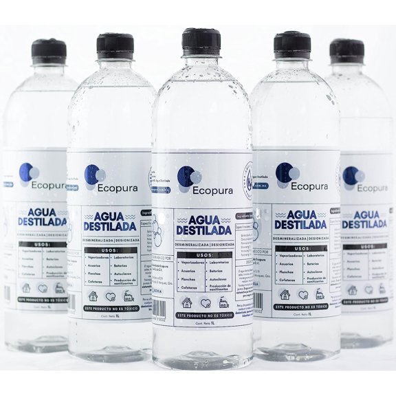 Agua destilada 1 litro Ecopura caja con 12 piezas AGUA DESMINERALIZADA