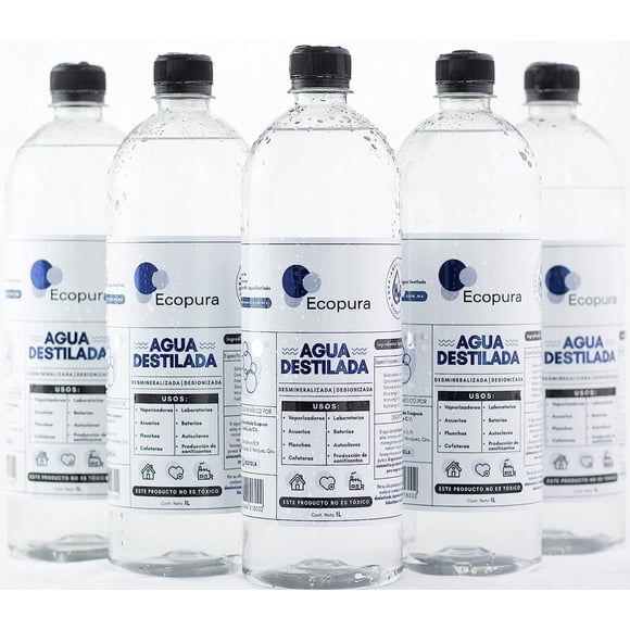 Agua destilada 1 litro Ecopura caja con 12 piezas AGUA DESMINERALIZADA