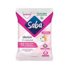Toallitas húmedas Saba Diarios v-natural uso diario vitamina E y algodón 12 pzas