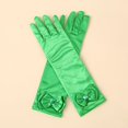 thumbnail image 1 of Zhuge Guantes de princesa, guantes largos de satén blanco para niña, guantes de princesa con lazos de diamantes para cumpleaños, bodas, fiestas de disfraces, color verde, 1 of 3