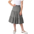 thumbnail image 2 of Falda midi vaquera escalonada para niñas, cintura alta elástica, corte en A, falda larga informal, suave, transpirable, con volantes, color negro, tallas de 4-5 a 14-15 años., 2 of 5
