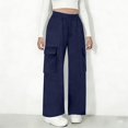 thumbnail image 5 of Pantalones de pana para niñas, cintura elástica, corte holgado, cordón ajustable, bolsillos, pantalones casuales para niñas con pana de mezcla de algodón de textura suave, tallas de 5-6 a 14-15 años., 5 of 5