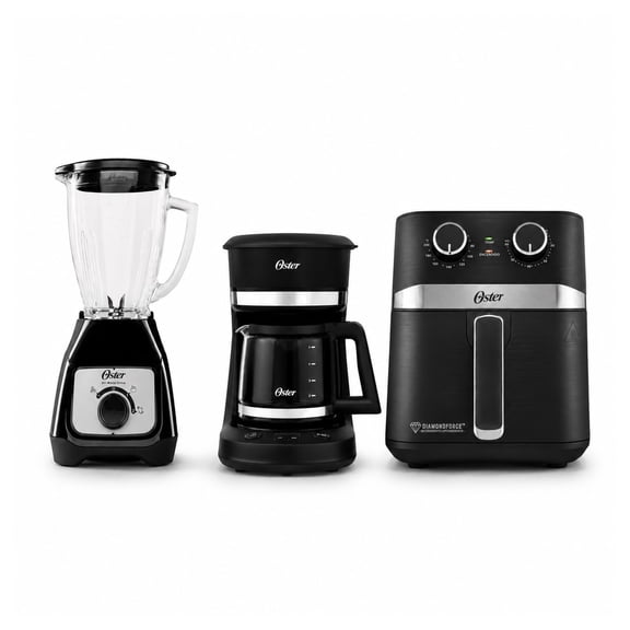 Combo Licuadora Oster con Cafetera y Freidora de Aire Color Negro