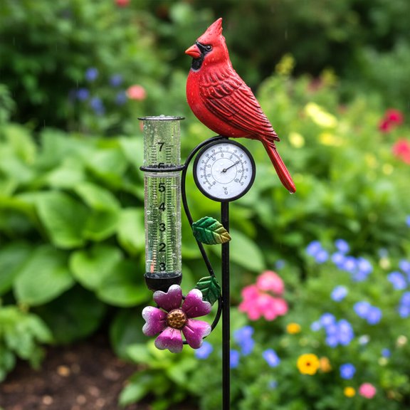 Pluviómetro YNGFIL 102 cm con Pájaro Rojo y Termómetro Decorativo