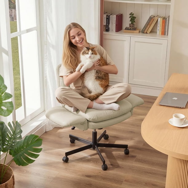Silla Oficina Cruzada Reposabrazos Giratoria Ruedas Bolsillos Beige Pinmoco B-OWPU Adultos