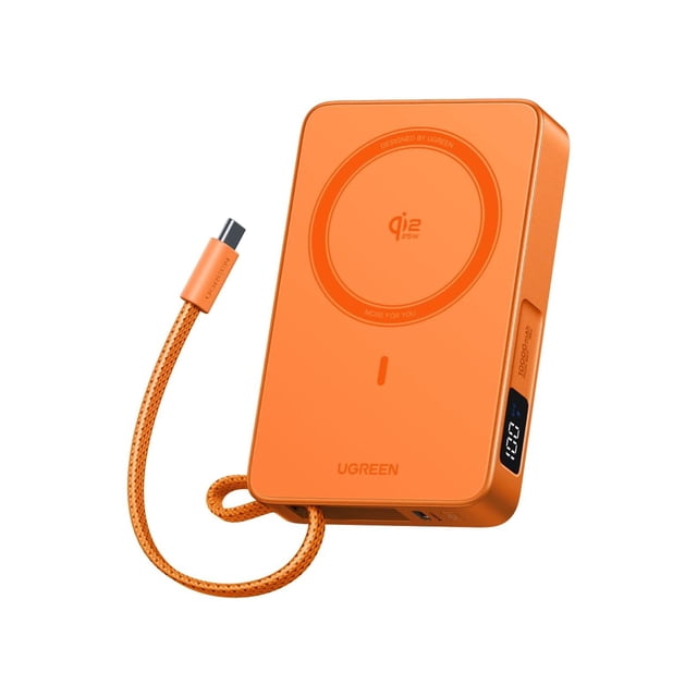 Power bank UGREEN MagFlow de 10000 mAh, 25 W, inalámbrica, naranja