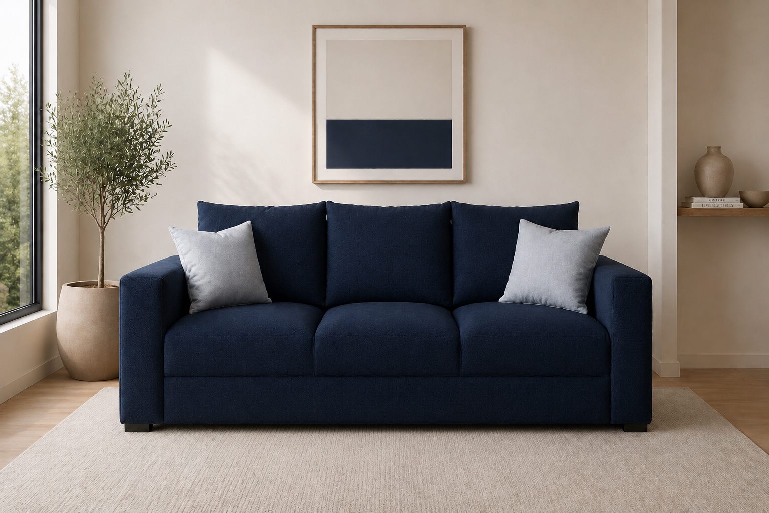 Sofa El Bazar Store Miami Lino Azul marino 3 plazas, Modular, Moderno, Sala