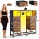 thumbnail image 3 of Cómoda con Perchero para Dormitorio, Mueble Organizador con 10 cajones de Tela Luces LED Estante Abierto, 120x40x130cm, Marron, 3 of 6